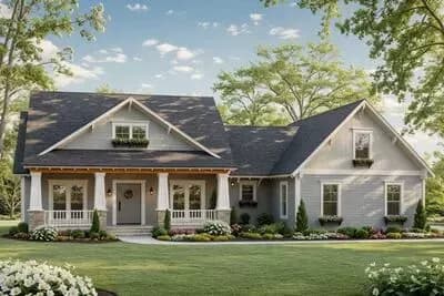 Spacious Modern Farmhouse House Plan with Split Beds and Home Office