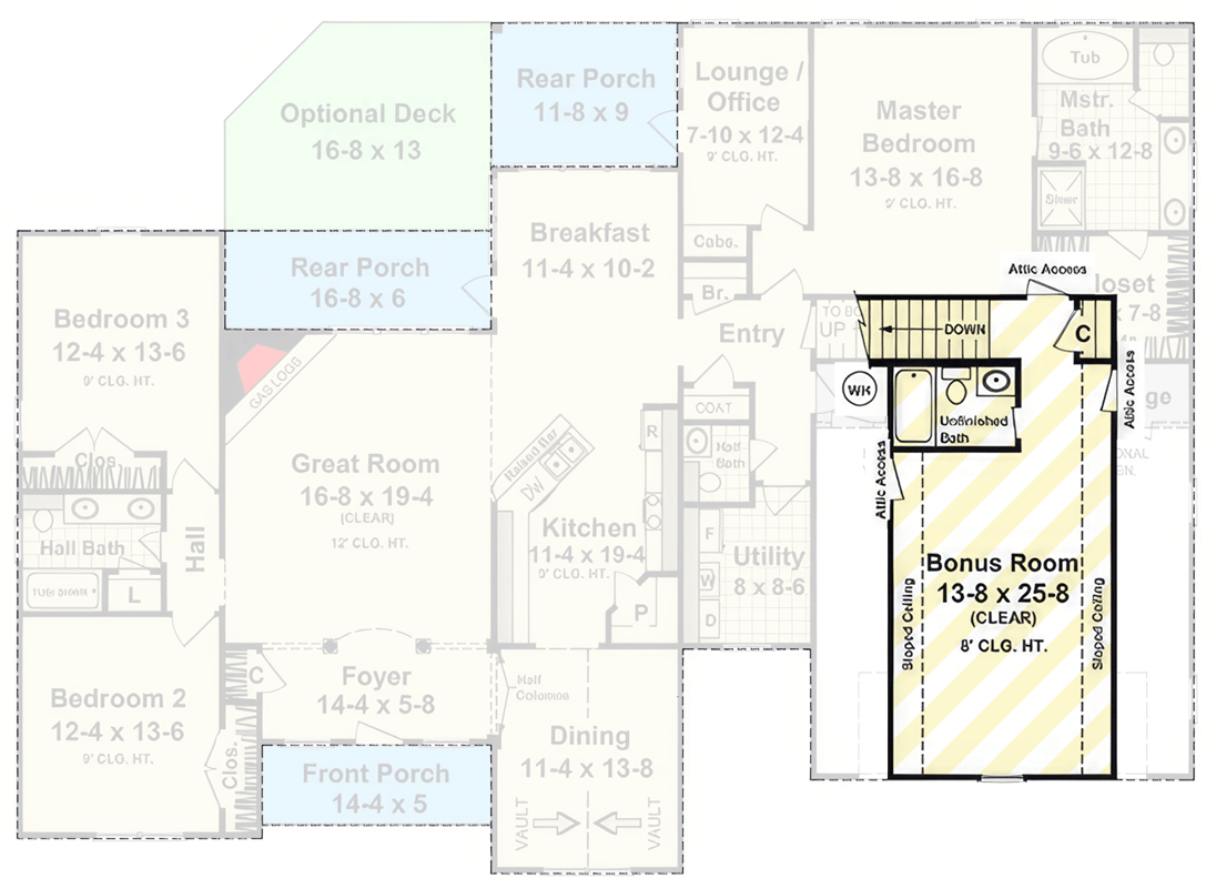 Plan 51280MM: Elegant European Cottage House Plan with 3 Beds and Optional Bonus - Floor Plan - Optional Finished Bonus Level - Cottage, European, French Country