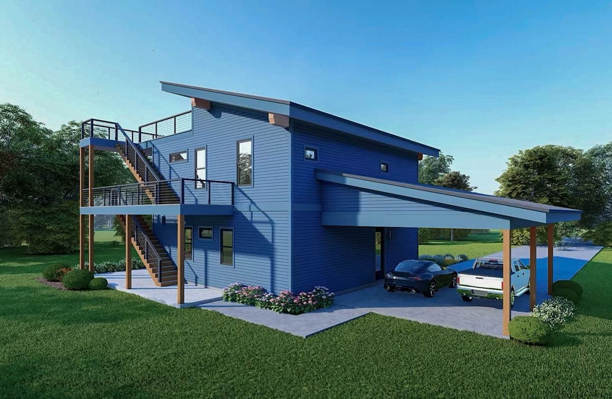 Plan 680606VR: Modern 3-Bed House Plan with Upstairs Master Suite and Game Room - Image #5 - Contemporary, Modern