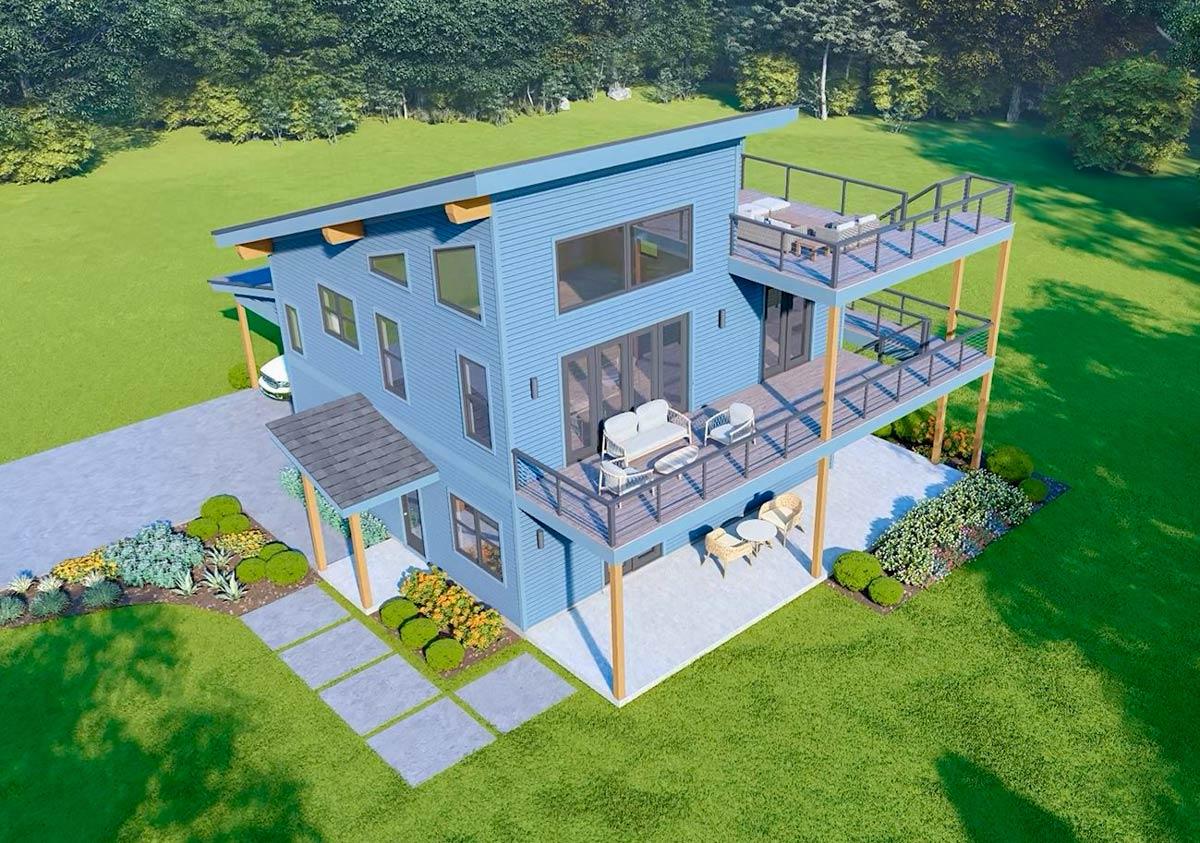 Plan 680606VR: Modern 3-Bed House Plan with Upstairs Master Suite and Game Room - Image #8 - Contemporary, Modern