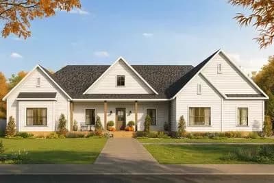 Inviting Modern Farmhouse House Plan with Split Beds and Outdoor Fireplace