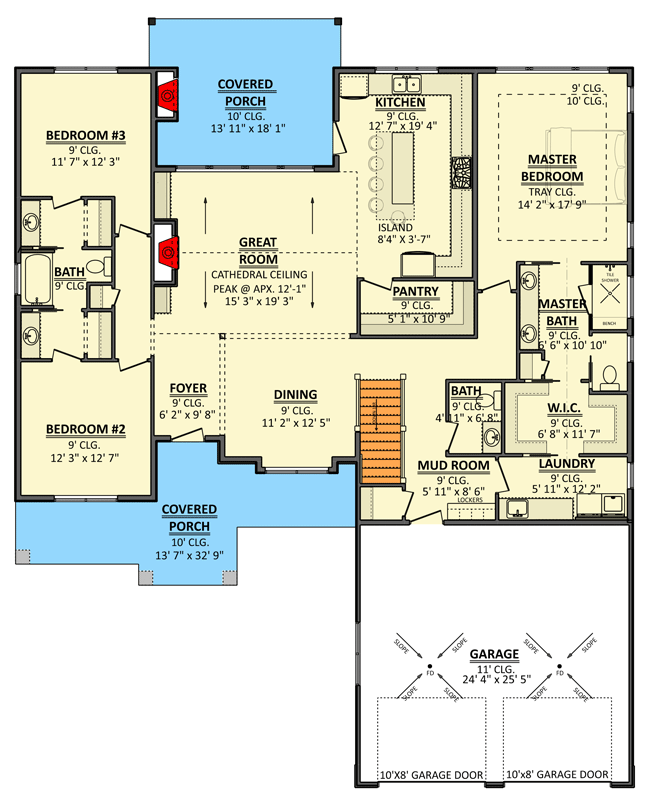 Plan 911061JVD: Craftsman Plan with Open Living and Expansive Covered Porches - Floor Plan - Main Level - Craftsman, New American