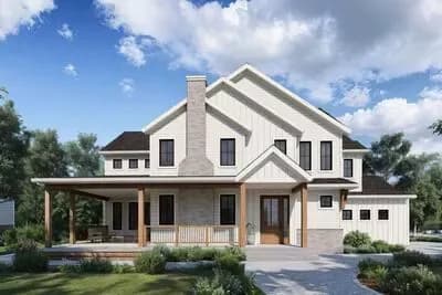 Modern Farmhouse House Plan with Wrap-Around Porch and Flexible Living Spaces