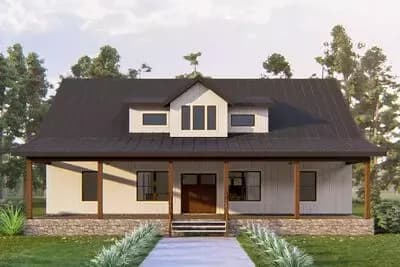 Modern Farmhouse House Plan with Vaulted Living and Expansive Porch