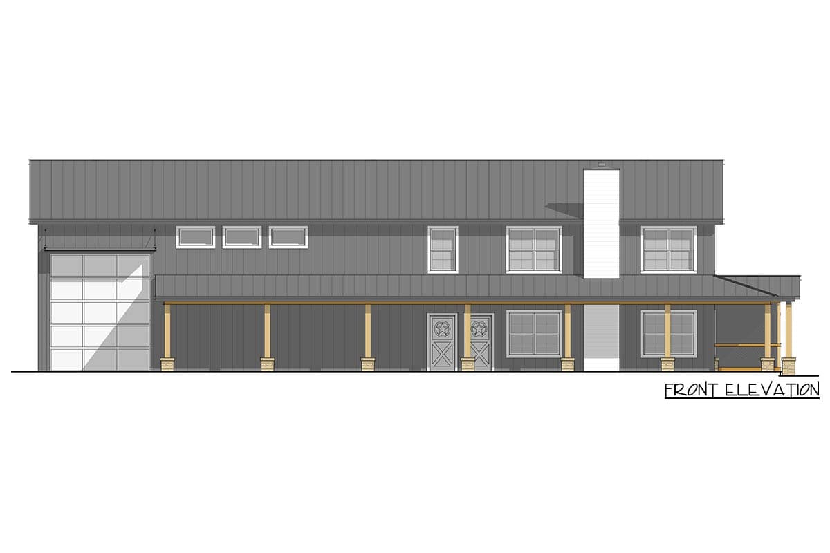 Plan 405037FDC: Modern Barndominium House Plan with Wrap-Around Porch and Vaulted Loft - Image #7 - Barndominium