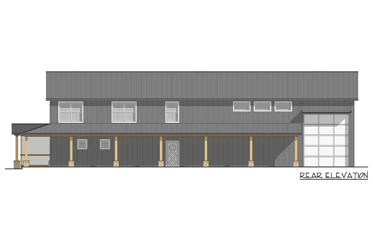 Plan 405037FDC: Modern Barndominium House Plan with Wrap-Around Porch and Vaulted Loft - Image #9 - Barndominium