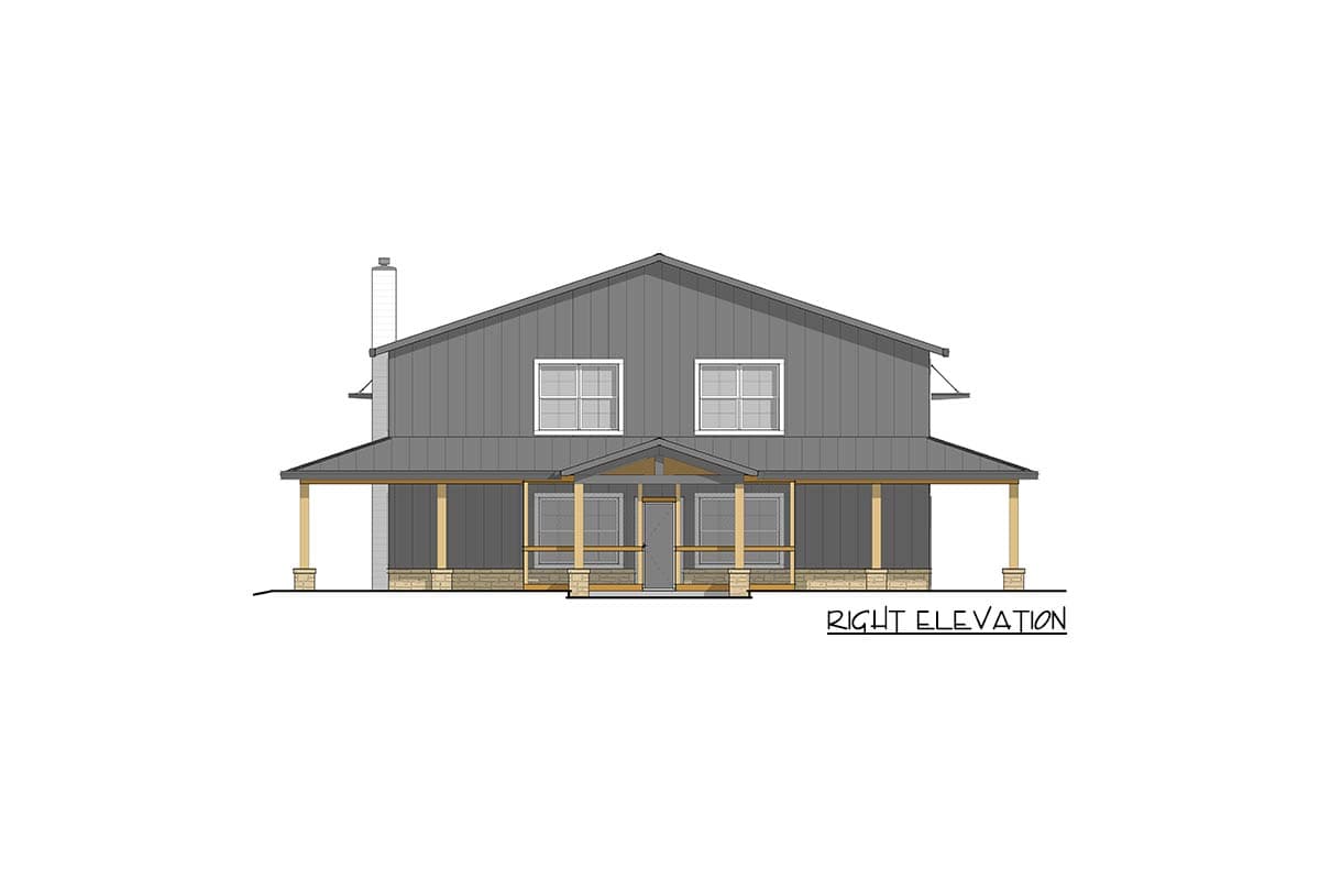 Plan 405037FDC: Modern Barndominium House Plan with Wrap-Around Porch and Vaulted Loft - Image #10 - Barndominium