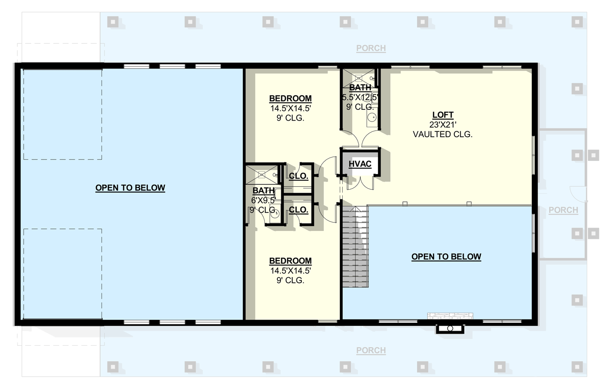 Plan 405037FDC: Modern Barndominium House Plan with Wrap-Around Porch and Vaulted Loft - Floor Plan - 2nd Floor - Barndominium