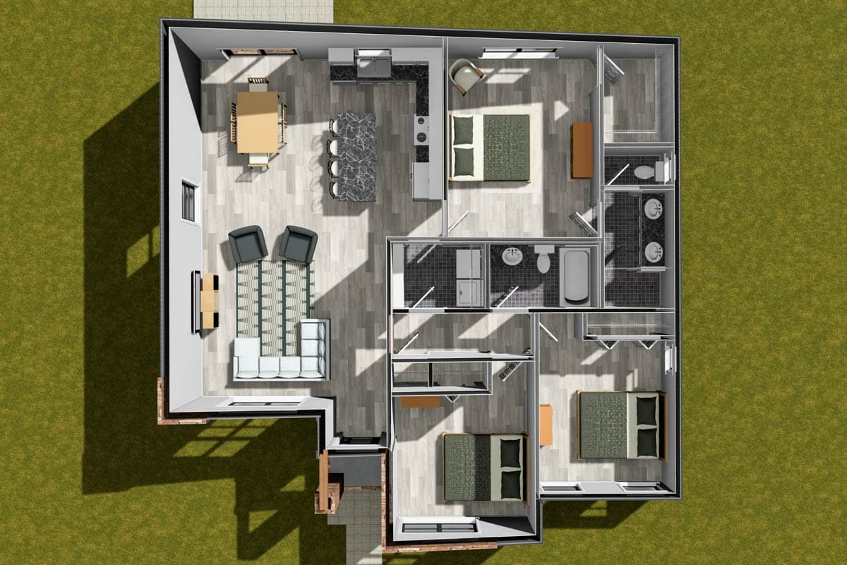 Plan 52467WM: Contemporary Modern House Plan with Split Bedrooms and Vaulted Ceilings - Image #8 - Contemporary, Modern