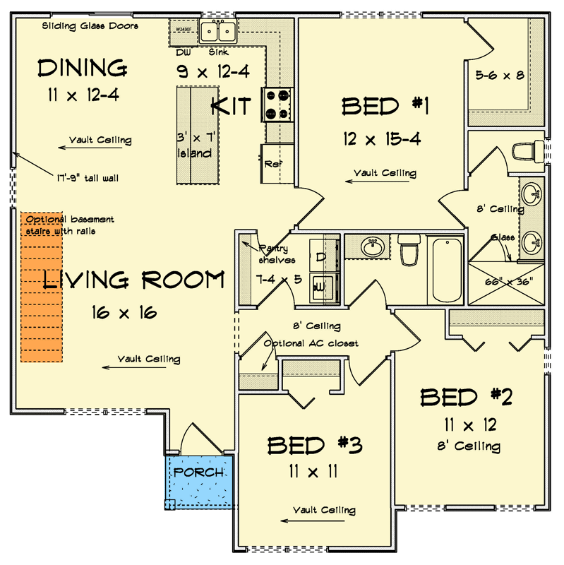 Plan 52467WM: Contemporary Modern House Plan with Split Bedrooms and Vaulted Ceilings - Floor Plan - Main Level - Contemporary, Modern