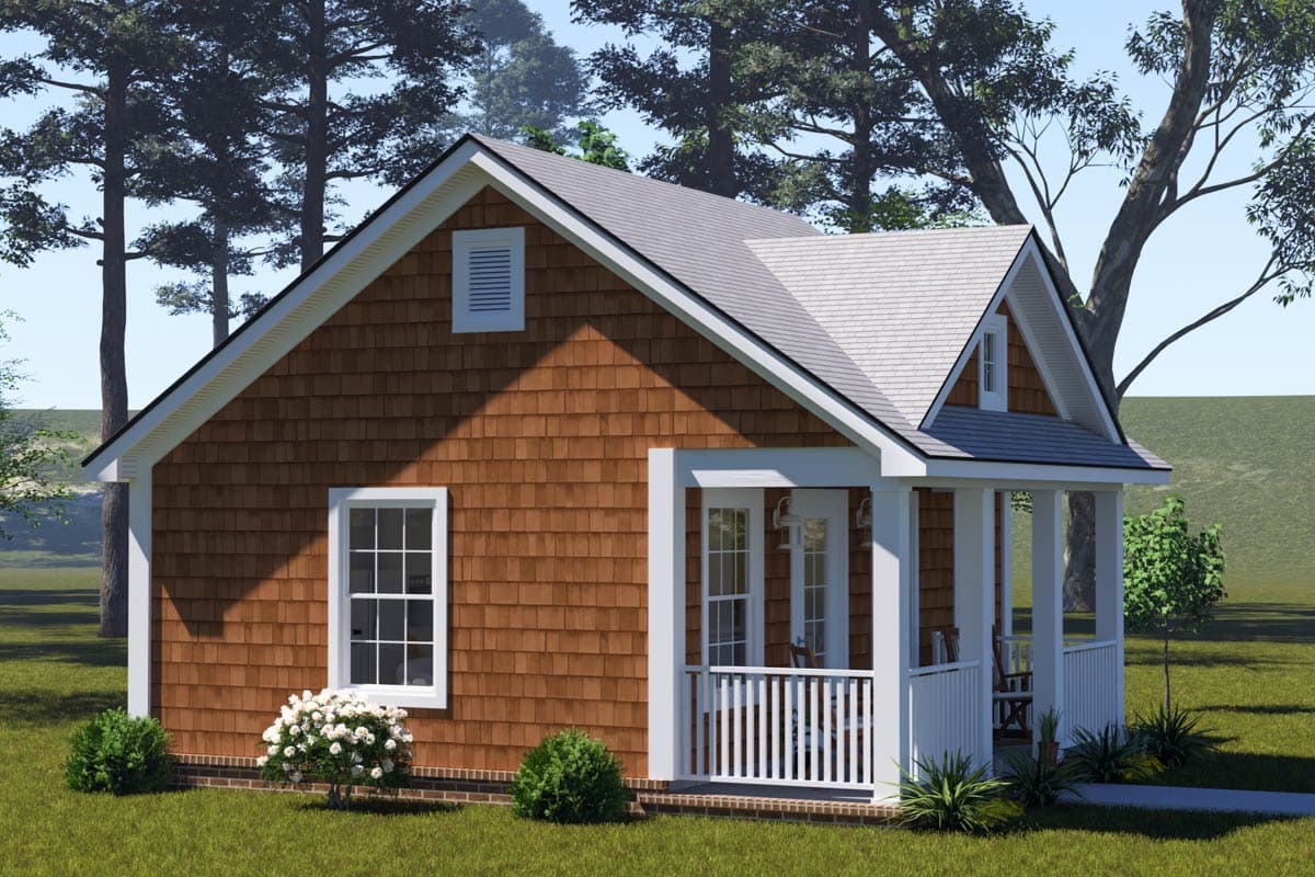 Plan 52468WM: Tiny Cottage House Plan with Vaulted Living and Charming Porch - Image #5 - Cottage, Craftsman