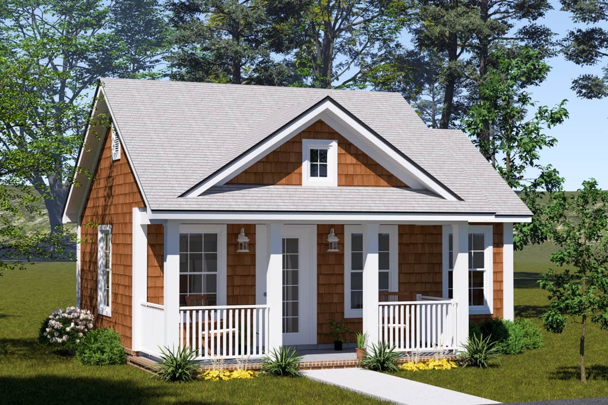Plan 52468WM: Tiny Cottage House Plan with Vaulted Living and Charming Porch - Image #6 - Cottage, Craftsman