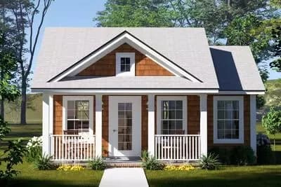 Tiny Cottage House Plan with Vaulted Living and Charming Porch