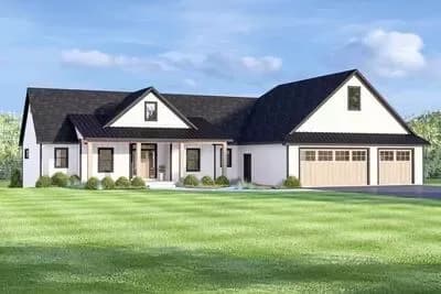 Modern Farmhouse House Plan with Screened Deck, Office & Workshop