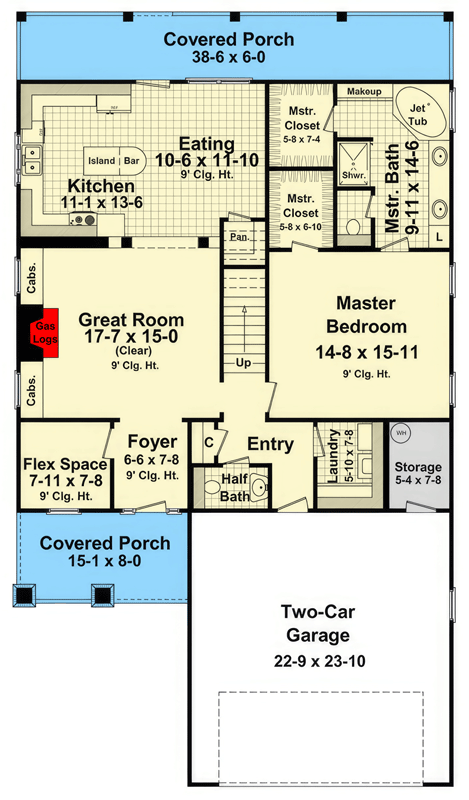 Plan 51287MM: Three-Bed Craftsman Plan with First-Floor Master & Flex Space - Floor Plan - Main Level - Cottage, Craftsman