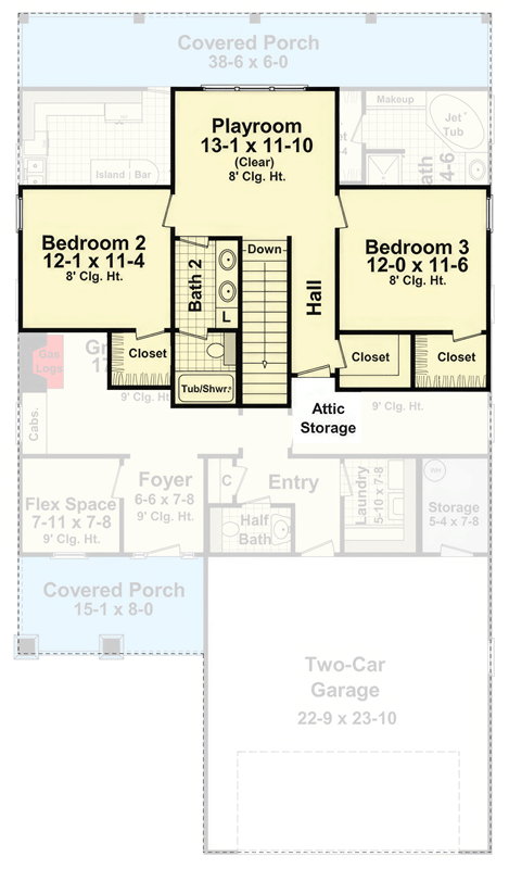 Plan 51287MM: Three-Bed Craftsman Plan with First-Floor Master & Flex Space - Floor Plan - 2nd Floor - Cottage, Craftsman