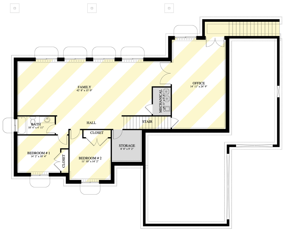 Plan 61663UT: Craftsman Ranch House Plan with 3-Car Garage and Bonus Room - Floor Plan - Optional Finished Basement Level - Craftsman, Ranch, Traditional