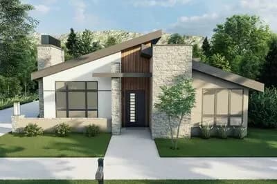 Modern House Plan with Courtyard, Open-Concept Living and Split Bedrooms