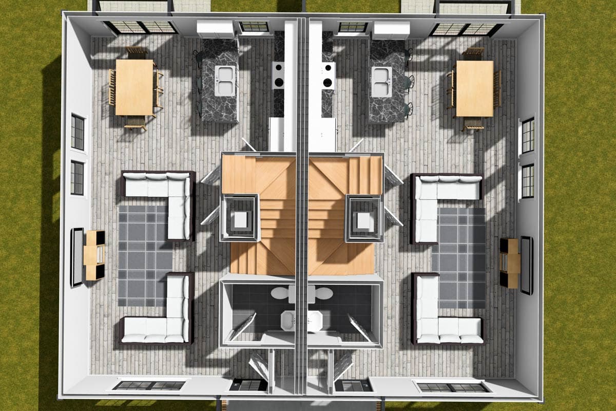 Plan 52472WM: New American House Duplex House Plan with Split Bedrooms - Image #7 - New American, Traditional