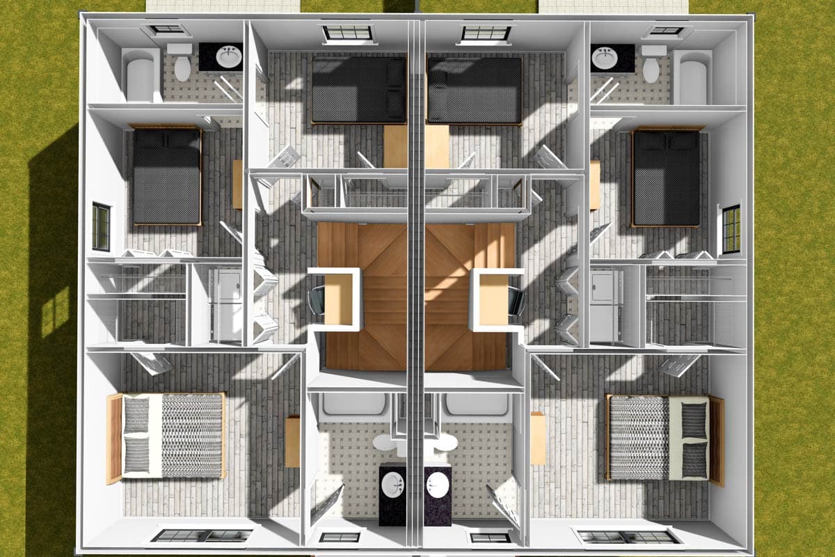 Plan 52472WM: New American House Duplex House Plan with Split Bedrooms - Image #8 - New American, Traditional