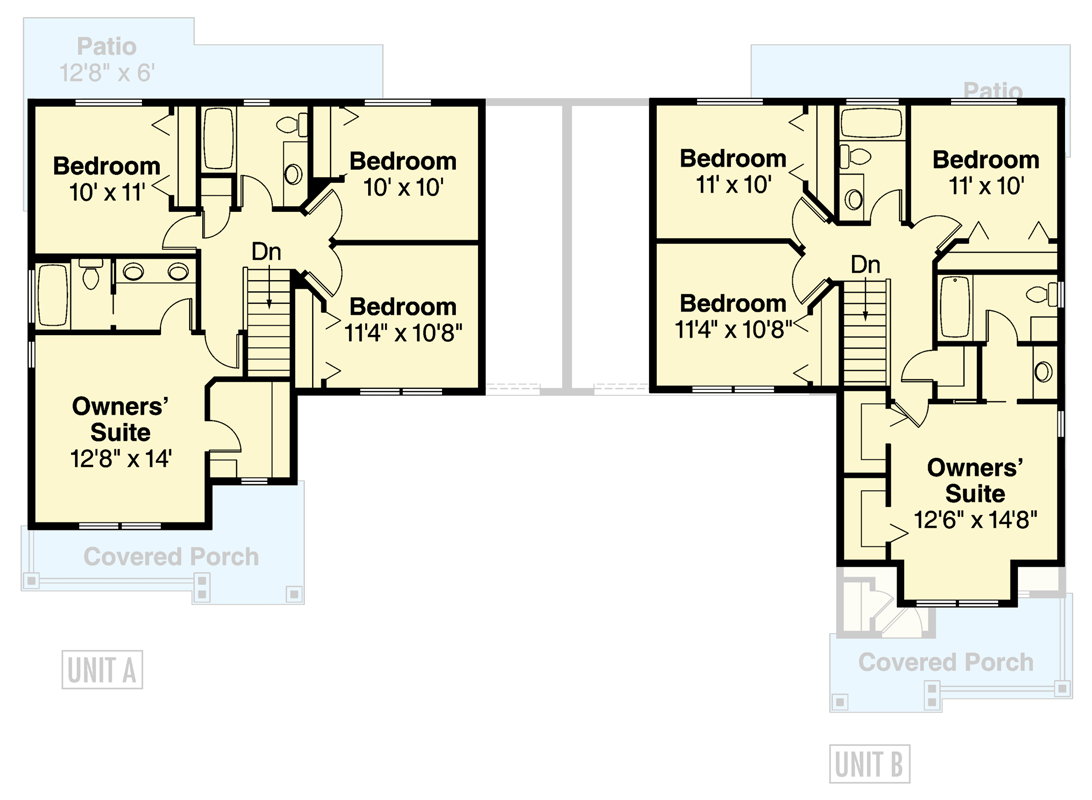 Plan 720146DA: Inviting 8-Bedroom Craftsman Duplex House Plan with Dual Garages and Covered Porches - Floor Plan - 2nd Floor - Cottage, Country, Craftsman, Traditional