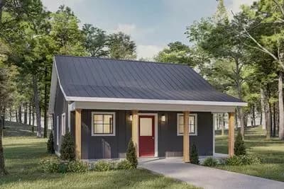 624 Sq Ft Cottage House Plan with Flexible Office or Bunk Room