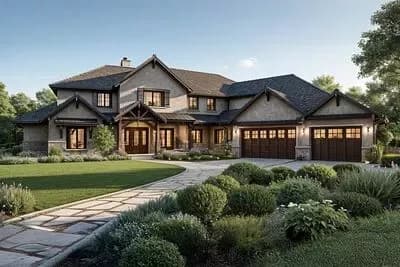 Luxury New American House Plan with Main-Level Master and Two-Story Great Room
