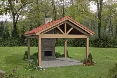 Rustic Pool House Plan with Inviting Outdoor Fireplace