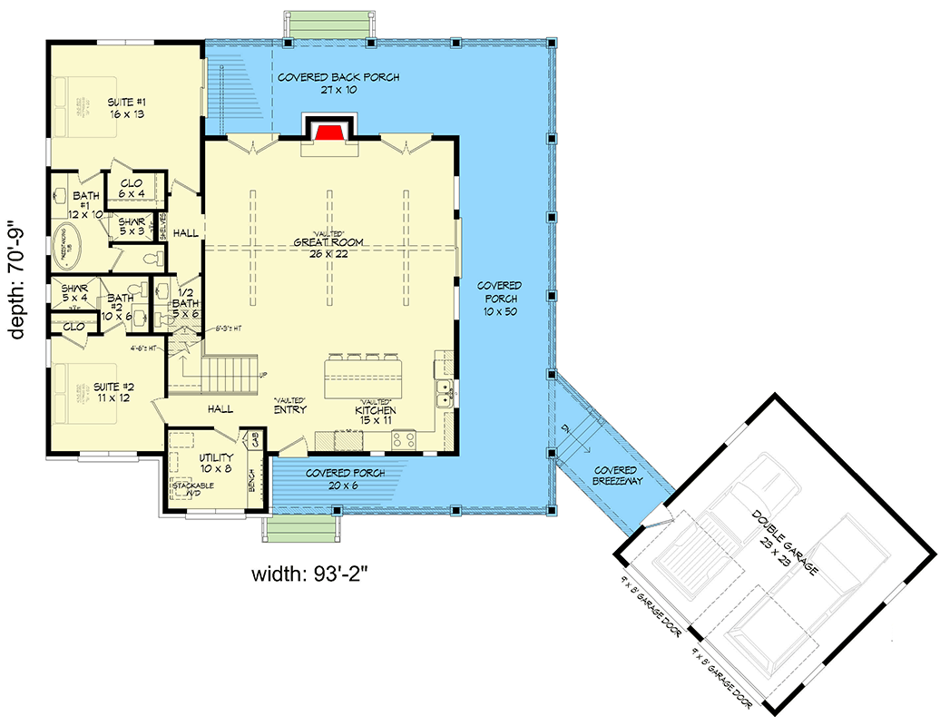 Plan 680616VR: Farmhouse House Plan with Master on Main and Wrap-Around Porch - Floor Plan - Main Level - Cabin, Cottage, Farmhouse