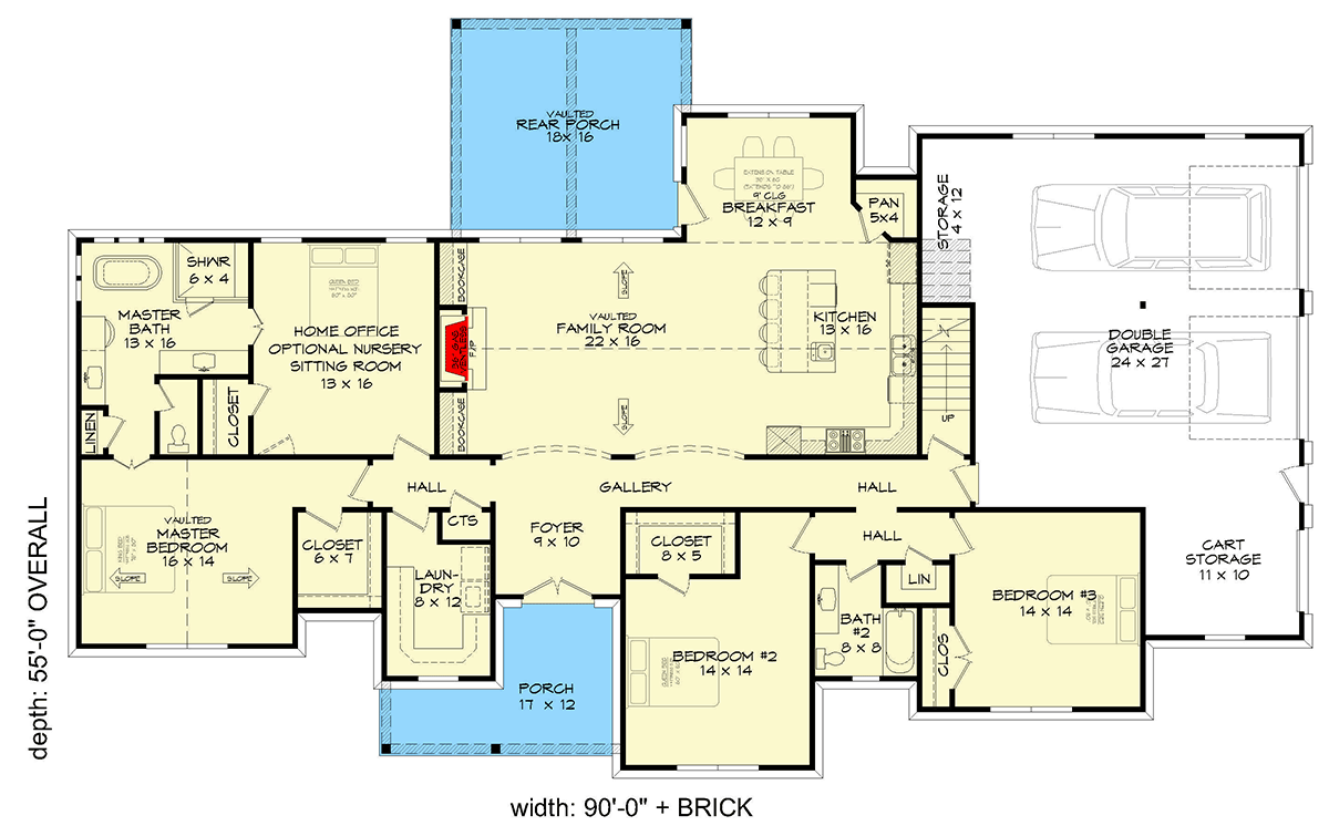 Plan 680617VR: Modern Farmhouse House Plan with Game Room and Main Level Master Suite - Floor Plan - Main Level - Farmhouse, Modern Farmhouse, New American