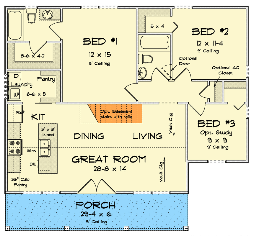 Plan 52475WM: Cottage House Plan with Open and Vaulted Living Space - Floor Plan - Main Level - Cottage, Traditional
