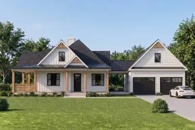 Luxurious Modern Farmhouse House Plan with Walkout Basement and Dual Porches