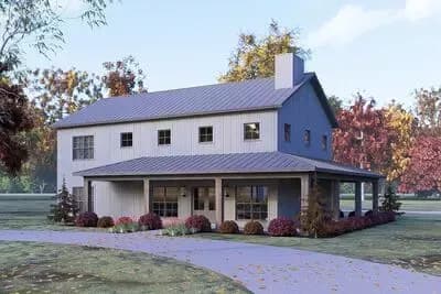 Modern 5-Bedroom Barndominium House Plan with Wrap-Around Porch
