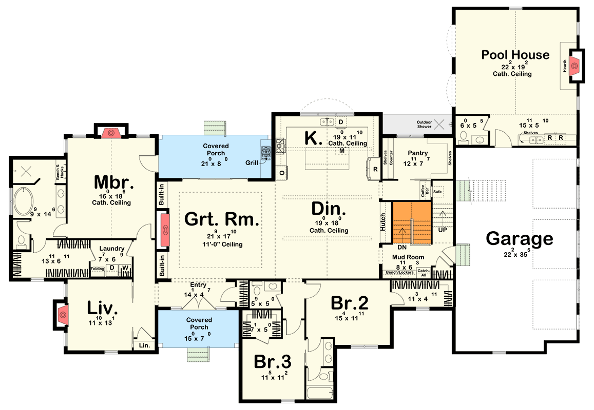 Plan 623554DJ: Luxury Transitional Contemporary Plan with Pool House and Bonus Room - Floor Plan - Basement Stairs Location - Contemporary, Transitional