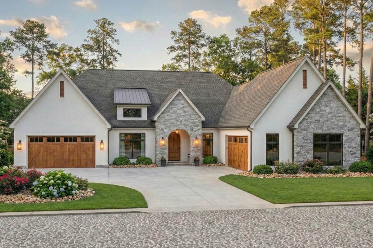 Plan 623555DJ: Expansive 3-Bed Transitional House Plan with Home Office and 4-Car Garage - Virtual Tour Cover Image - European, Transitional