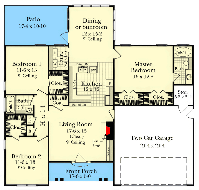 Plan 51291MM: Charming French Country Ranch House Plan with Split Bedrooms - Floor Plan - Main Level - French Country, Ranch, Southern, Traditional