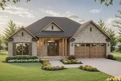 Charming French Country Ranch House Plan with Split Bedrooms