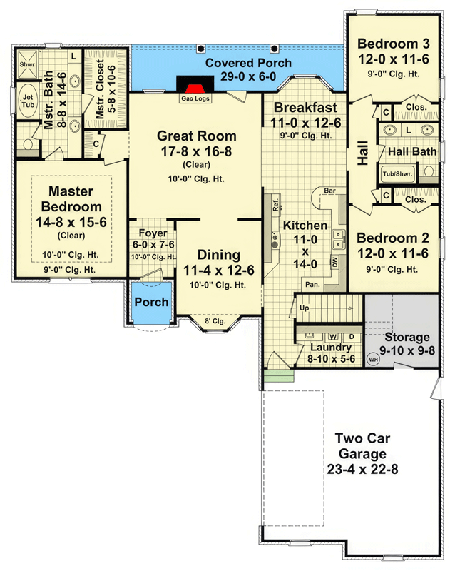 Plan 51293MM: Three Bed Craftsman House Plan with Bonus Room Above - Floor Plan - Main Level - Craftsman, Traditional