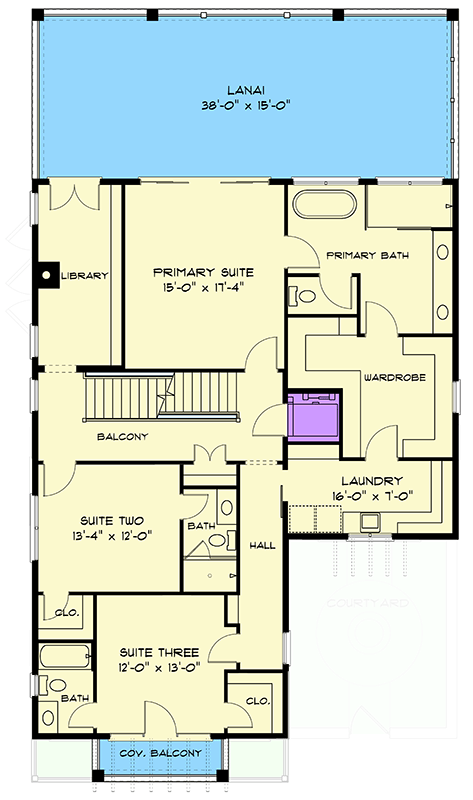 Plan 93230EL: Luxury Coastal House Plan with Elevator, Scullery, and Lanai - Floor Plan - 3rd Floor - Beach, Coastal Contemporary