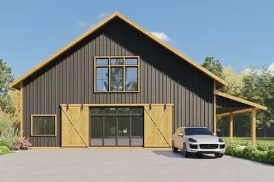 Modern Barndominium Plan with Indoor Sports Court and Vaulted Loft