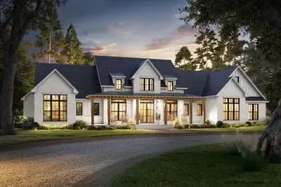 Grand Modern Farmhouse House Plan with 5 Beds, 3-Car Garage, Outdoor Kitchen
