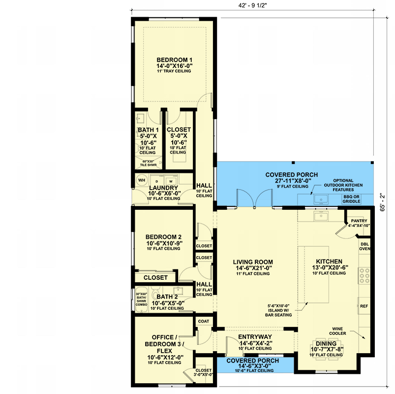Plan 421030HFC: Inviting 3-Bedroom Cottage House Plan with Flex Space and Optional 2-Car Garage - Floor Plan - Main Level - Cottage, Country, Traditional