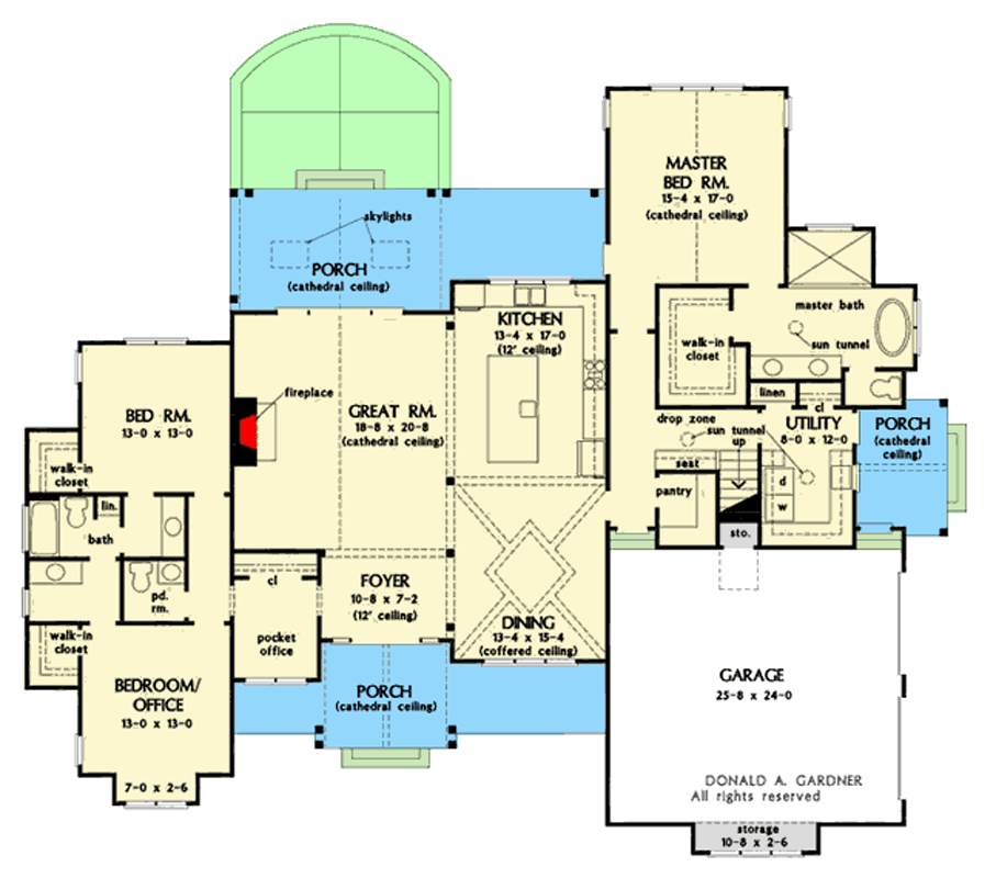 Plan 444433GDN: Elegant New American House Plan with Split Bedrooms and Home Office - Floor Plan - Main Level - Modern Farmhouse, New American