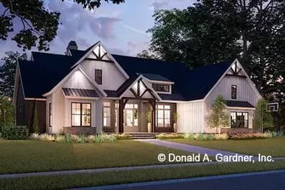 Elegant New American House Plan with Split Bedrooms and Home Office
