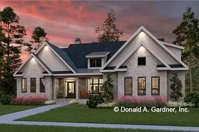 Elegant Stone Modern Farmhouse House Plan with Split Bedrooms and Bonus