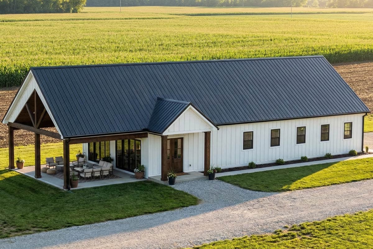 Plan image - 623557DJ:Modern Barndominium House Plan with Expansive Covered Patio and 3-Car Garage