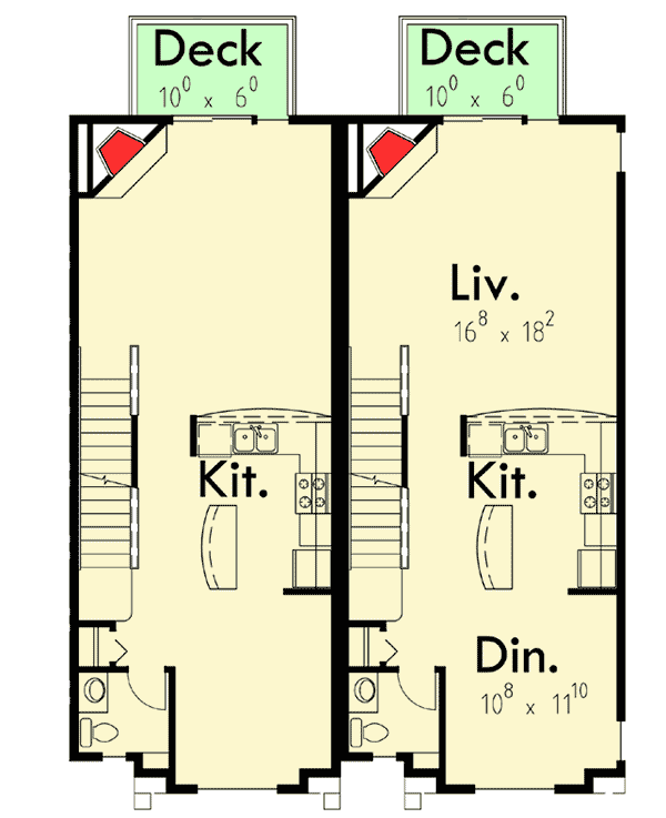 Plan 38012LB: 6 Unit Townhouse-Ready House Plan - Floor Plan - Main Floor - Northwest, Traditional