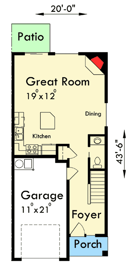 Plan 38016LB: Duplex with Matching 20'-Wide Units - Floor Plan - Main Level