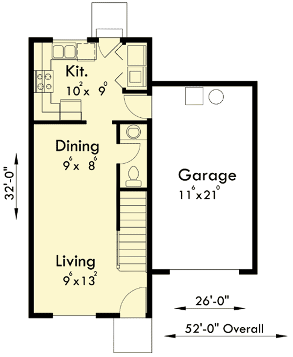 Plan 38017LB: Duplex House Plan for a Narrow Lot - Floor Plan - Main Level