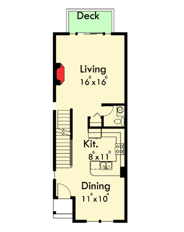Plan 38018LB: 17' Wide Duplex with Rear Load Garage - Floor Plan - Main Level